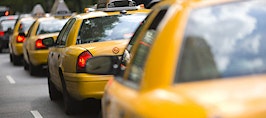 A row of taxi cabs in New York City
